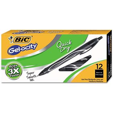 Imagem de BIC Canetas de Gel Retráteis de Secagem Rápida Gel-Ocity, Ponta Média, 0,7 mm, Corpo Preto, Tinta Preta, Pacote com 12
