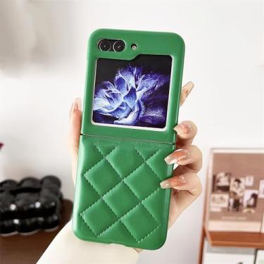 Imagem de para Samsung Z Flip5 Capa Rhombic de luxo para Samsung Galaxy Z Flip 5 4 3 ZFlip flip4 5G 3D Treliça capa de cor sólida, DarkgreenGZ, para Samsung Z Flip 4