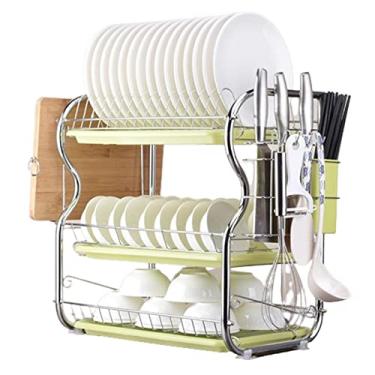 Imagem de Escorredor de pratos sobre a pia escorredor de pratos rack de drenagem escorredor de pratos escorredor de talheres 3 camadas de metal com suporte de talheres suporte de copo com bandeja de gotejamento