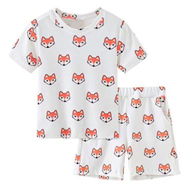 Imagem de CsgrFagr Conjunto de pijama infantil para meninas com estampa de dinossauro, blusa e calça de manga curta, verão confortável, Laranja, 2-3 Anos