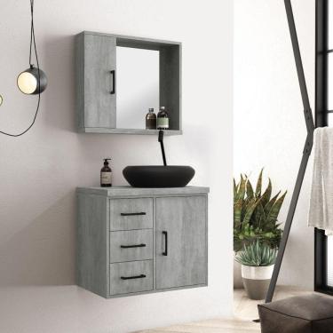 Imagem de Conjunto Para Banheiro Andria Cimenticio 60cm C/Espelheira e Cuba de Louça Preta