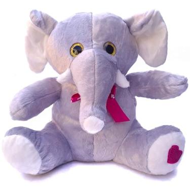 Imagem de Bichinhos De Pelúcia Selva Safari Com Lacinho Coração Bordado No Pé Brinquedo Decoração 30Cms (Elefante)