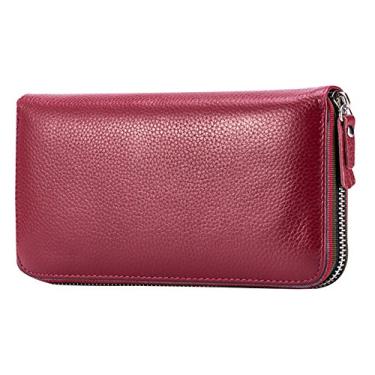 Imagem de BYKOINE Carteira feminina PU sólida porta-cartão grande bolsa de viagem bolsa feminina (estilo, vermelho)
