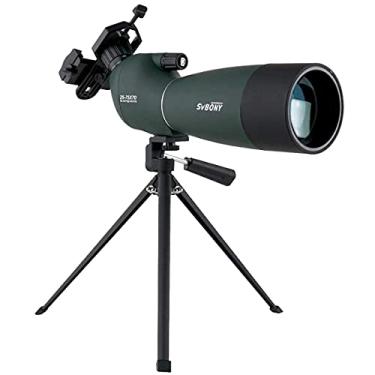 Imagem de SVBONY Telescópio SV28 com tripé, mira angular de 25 a 75 x 70 mm com adaptador de telefone, mira à prova d'água à prova de neblina para observação de pássaros, tiro ao alvo, visualização da vida