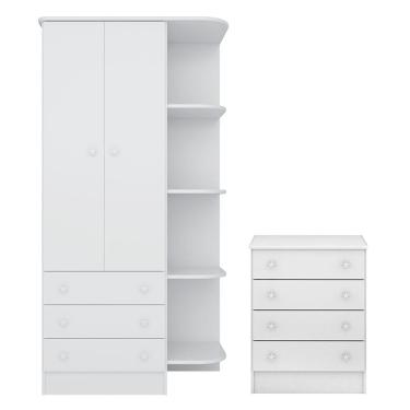 Imagem de Quarto de Bebê Doce Sonho com Roupeiro 825 e Cômoda 777 Qmovi Branco