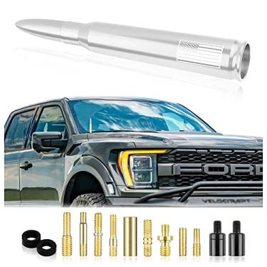 Imagem de Antena Bala de Carro com Bandeira Americana Mais Recente, Acessórios Externos de Caminhão Toppers de Antena Compatível com GMC, Chevy Silverado, Dodge, Ford, Jeep Substituição de Antena (Prata Premium - Bandeira dos EUA)