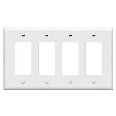 Imagem de ENERLITES Placa de parede para interruptor de luz decorativo ou tomada de receptáculo, acabamento brilhante, tamanho médio 4 entradas 12,4 cm x 21,8 cm, termoplástico de policarbonato, 8834M-W, branco
