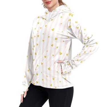 Imagem de JUNZAN Camisetas femininas com proteção solar com capuz com proteção UV FPS 50+ corações dourados, Corações de ouro, XXG