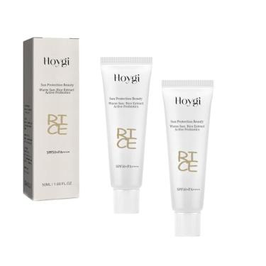 Imagem de Creme de proteção solar, protetor solar de arroz, FPS 50, PA +++, protetor solar coreano, defesa UV nutritiva para todos os tipos de pele com extrato de arroz (2 peças)