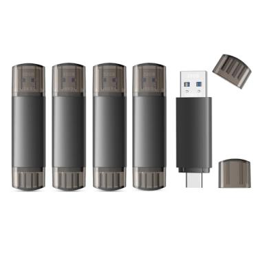 Imagem de JOIOT Flash Drive USB C de 32 GB Dual USB 3.0 tipo C + USB A portátil tipo C com orifício para chaveiro, pen drive USB-C 2 em 1 para smartphone, tablet, computador, Mac iPhone 15 (5 pacotes)