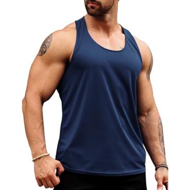 Imagem de Babioboa Camiseta regata masculina de malha de secagem rápida musculação camiseta sem mangas Y-Back Workout Sports Fitness, Azul, P