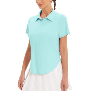 Imagem de addigi Camisa polo feminina de golfe FPS 50+, proteção solar, 3 botões, manga curta, secagem rápida, atlética, tênis, golfe, Turquesa média, GG
