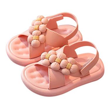 Imagem de Sandálias para meninas, sandálias de praia com estampa de flores e verão, rosa, 12 Big Kid