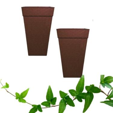 Imagem de 2 Vasos Grande Coluna 28 Litros Quadrado Rattan Para Flores E Plantas (Cerâmico)