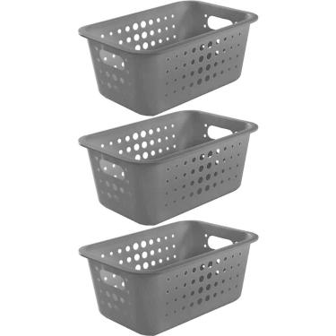 Imagem de Conjunto 3 Caixas Organizadoras Plásticas 5L Casa Cestos Organizadores Closet Armário OU Preto