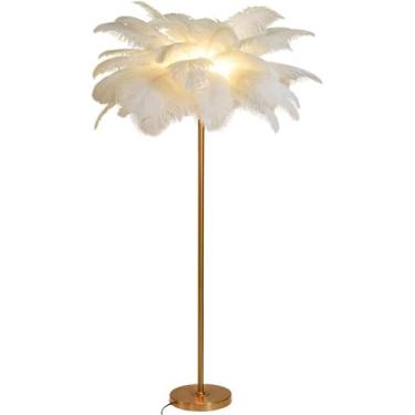 Imagem de Luminária de piso de penas para decoração de quarto de meninas - Abajur chique de avestruz falso, lâmpada de design de nuvem divertida com acabamento cromado polido