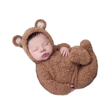 Imagem de CUTEBBPHOTO Macaquinho para fotografia de bebês recém-nascidos para meninos e meninas com foto de crochê, roupa de malha, Marrom 2, 0-3 Meses