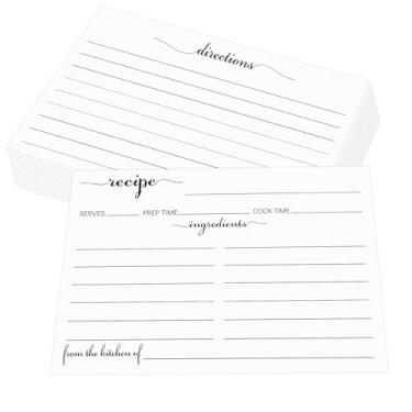 Imagem de RDKOEAKEL Cartões de receitas 10 x 15 cm branco rústico – From the Kitchen de 100 cartões de receita dupla face, cartolina de cozinha com linhas para casamentos, chá de panela, bebê, presentes de