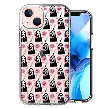 Imagem de Mundaze - Para Apple iPhone 13 Mini Rosa Terror Personagem Dia dos Namorados Ghostface Namorado Call Me Hearts Capa Fina Híbrida À Prova de Choque Capa Rígida TPU Macio Resistente Capa de Telefone