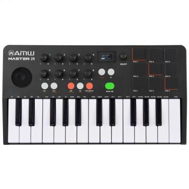 Imagem de AMW Master 25 Black Teclado Controlador Midi 9 PADs 8 Knobs Visor OLED