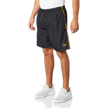 Imagem de Bermuda Masculina, Speedo, Basic Tape, Microfibra com faixa Lateral Contrastante e Sunga Interna, tamanho P - Preto/Laranja