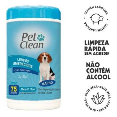 Imagem de Lenço Umedecido Para Cachorro E Gato Pet Clean - Sem Álcool