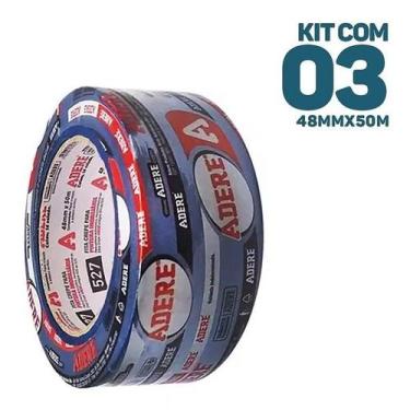 Imagem de Kit com 3 Fita Crepe Azul Pintura Imobiliaria Parede 48MM X 50M Adere