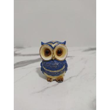 Imagem de Coruja moderna 9cm Escultura em resina decoração - acaryart, azul