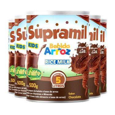 Imagem de Kit 5 Supramil Bebida de Arroz Kids Chocolate Unilife 500g