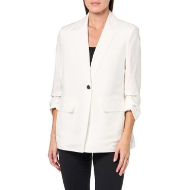 Imagem de Anne Klein Blazer feminino de linho franzido com um botão, Branco brilhante, P