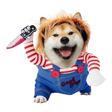 Imagem de Fantasias de Halloween para cães – Fantasia de cachorro Chucky com faca para animais de estimação, festa de Natal, cosplay, roupas fofas, roupas para cães mortais, fantasias engraçadas para cães de