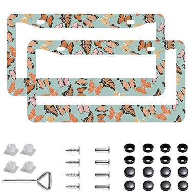 Imagem de 2 peças de porta-molduras de placa de licença de borboleta de aço inoxidável com tampa de tampa de parafuso e conjunto de chave de fenda - 2 furos para meninas e mulheres (borboleta)