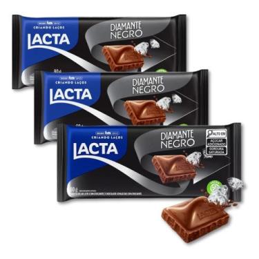 Imagem de Chocolate Diamante Negro Lacta Kit 3 barras de 80g