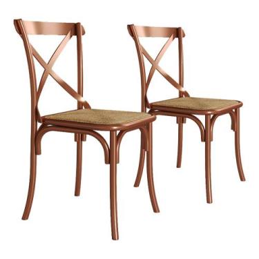 Imagem de Kit 2 Cadeiras Cross Katrina Cobre Assento Corano Bege Asturias - Aço
