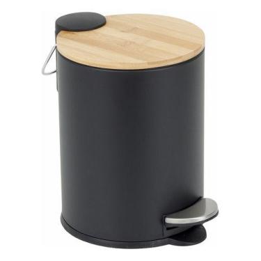 Imagem de Lixeira De Chao Banheiro Metal E Madeira 3l 24x17cm Preto - Aemaxx, Pr
