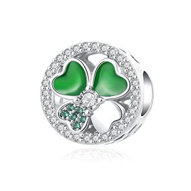 Imagem de QeenseKc Pingente de trevo de quatro folhas da sorte para pulseira Pandora Charm, Cristal, Base