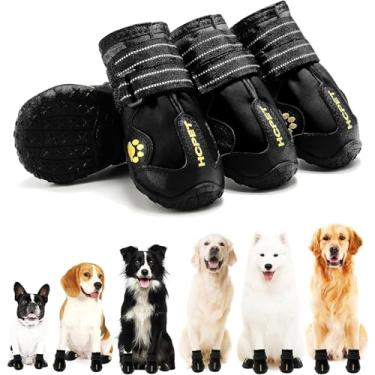 Imagem de Hcpet Sapatos para cães, botas para cães grandes, botas impermeáveis para cães, protetor de pata para pavimento quente de verão, dia de neve de inverno, caminhada ao ar livre, pisos duros internos