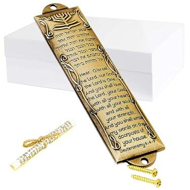 Imagem de Mezuzá com rolagem para porta, placa mezuzá de metal Prefdo mezuzá, mezuzá para porta externa, capa mezuzá para porta judaica, presentes judaicos, presente de bênção de aquecimento de casa (latão)