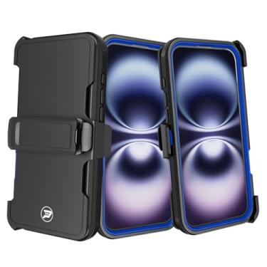 Imagem de Wireless PROTECH Capa compatível com Apple iPhone 16 Plus (tamanho da tela de 6,7 polegadas), coldre com clipe de cinto resistente com camada tripla de TPU e capa lisa de policarbonato (preto/azul)