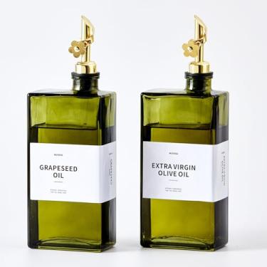 Imagem de MUVEKA Garrafa dispensadora de azeite de oliva para cozinha, conjunto de garrafas dispensadoras de óleo e vinagre de 500 ml, recipiente de óleo de vidro com despejador automático, etiquetas, escova,