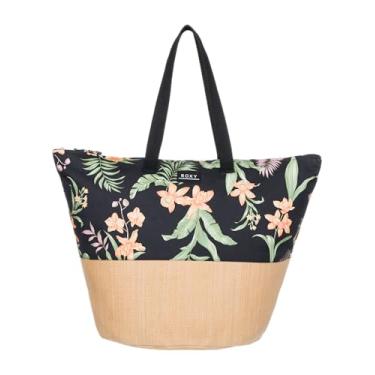 Imagem de Roxy Bolsa de praia de lona de algodão casual leve de grande capacidade, Waikiki Life-Anthracite Island Escape, Waikiki Life - Antracite Island Escape, One Size, Sacola de praia leve de lona de