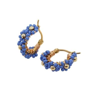Imagem de Sonateomber Brincos de argola de ouro feitos à mão para mulheres, lindos feitos à mão, pequenas contas de sementes coloridas, flor, boêmia, cartilagem, hipoalergênico, baile, férias, presente