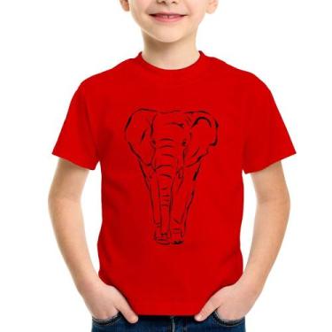 Imagem de Camiseta Infantil Elefante Traços - Foca na Moda, Vermelho, 6