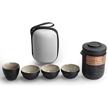 Imagem de Conjunto de chá de viagem japonês bule de chá com 4 xícaras de cerâmica conjunto de infusor de bule portátil usado para piquenique ao ar livre (cor: preto, tamanho: 8,5 * 13 cm)