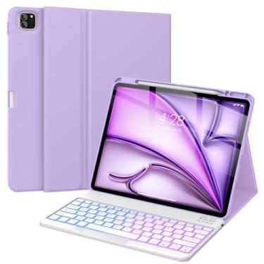 Imagem de Supveco Capa De Teclado Para Ipad Air 13 Polegadas (M2) 2024/Ipad Pro 12,9 Polegadas 6ª/5ª Geração Com Suporte Para Lápis - 7 Cores, Capa De Teclado Fólio Destacável Sem Fio Com Luz De Fundo Para O