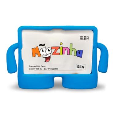 Imagem de Capa Mãozinha Compatível Com Tablet Galaxy S7 Tela 11.0' T870 T875 - Capinha Emborrachada, Case Anti Impacto Infantil Shock (Azul)