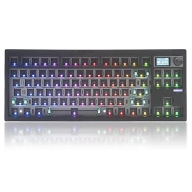 Imagem de Cmokifuly Kit De Teclado Mecânico Gmk87 Tkl Tri-Mode Para Interruptores De 3/5 Pinos, 85 Teclas + Botão Giratório + Tela Tft-Lcd Hotswap Pcb Junta Montada, Kit De Teclado Programável Via Diy (Preto)