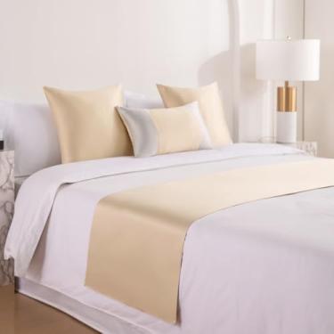 Imagem de Colcha de luxo para decoração de pé da cama, cachecol de cama de cor sólida, manta de sofá sem desbotamento para quarto/hotel bege ||1 * fronhas (76 x 127 cm)