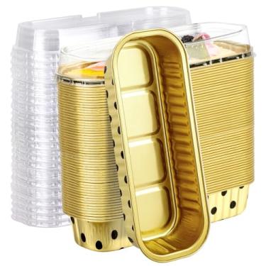 Imagem de EUSOAR Forros de cupcake com tampas, 50 peças descartáveis de folha de alumínio de 193 g, formas de ramequins de estanho, recipientes para bolos de cupcake de muffin, forma de ramekins de creme de