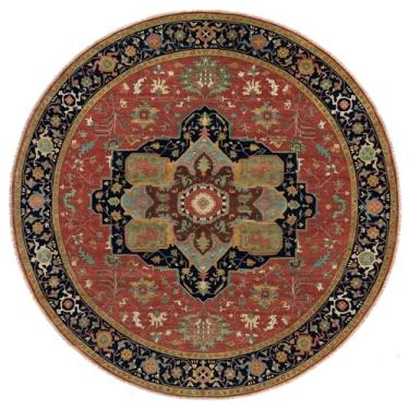 Imagem de Shahbanu Rugs Tapete redondo oriental de lã vermelha antiga com recriação fina (14'x14')
